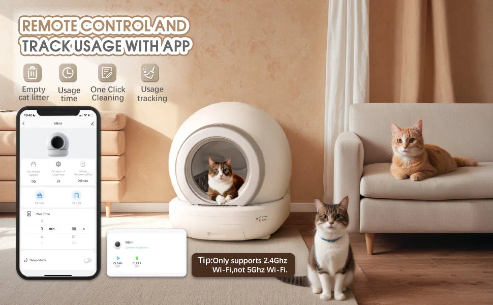 Self Cleaning Litter Box, Automatic Cat Litter Box Self Cleaning Supporting 2.4GHz Wi-Fi for Multiple Cats, APP Control/Safe/Quiet