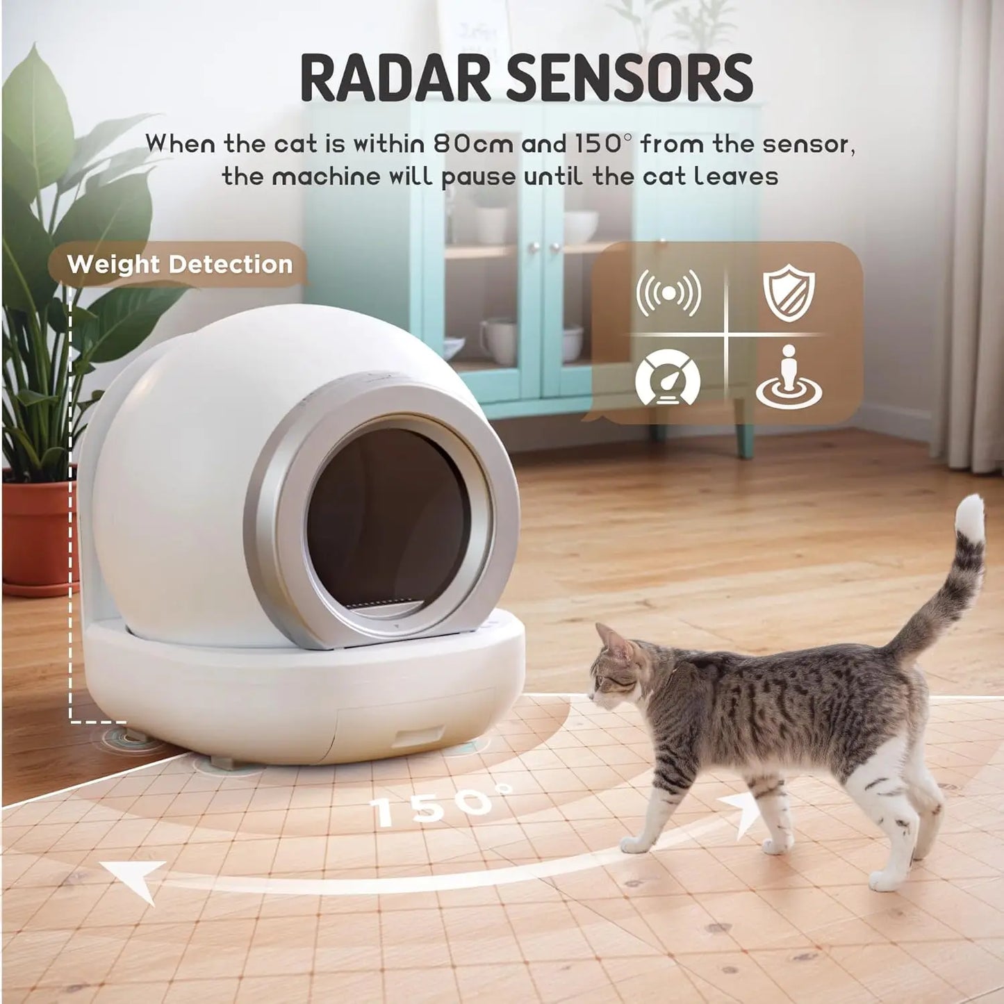 Self Cleaning Litter Box, Automatic Cat Litter Box Self Cleaning Supporting 2.4GHz Wi-Fi for Multiple Cats, APP Control/Safe/Quiet