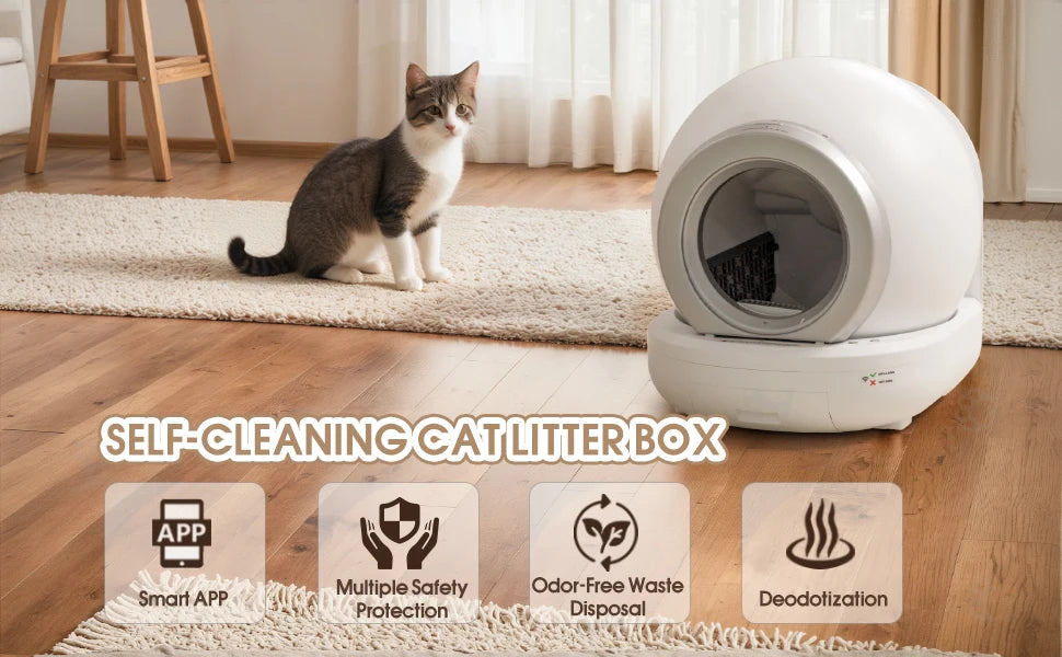 Self Cleaning Litter Box, Automatic Cat Litter Box Self Cleaning Supporting 2.4GHz Wi-Fi for Multiple Cats, APP Control/Safe/Quiet