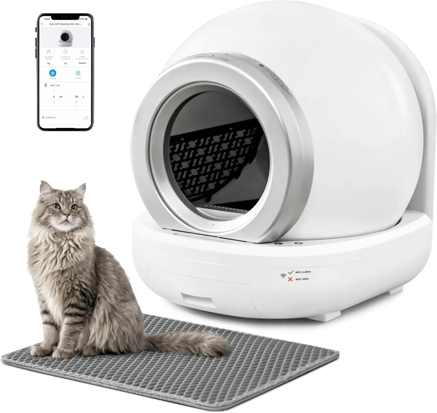 Self Cleaning Litter Box, Automatic Cat Litter Box Self Cleaning Supporting 2.4GHz Wi-Fi for Multiple Cats, APP Control/Safe/Quiet