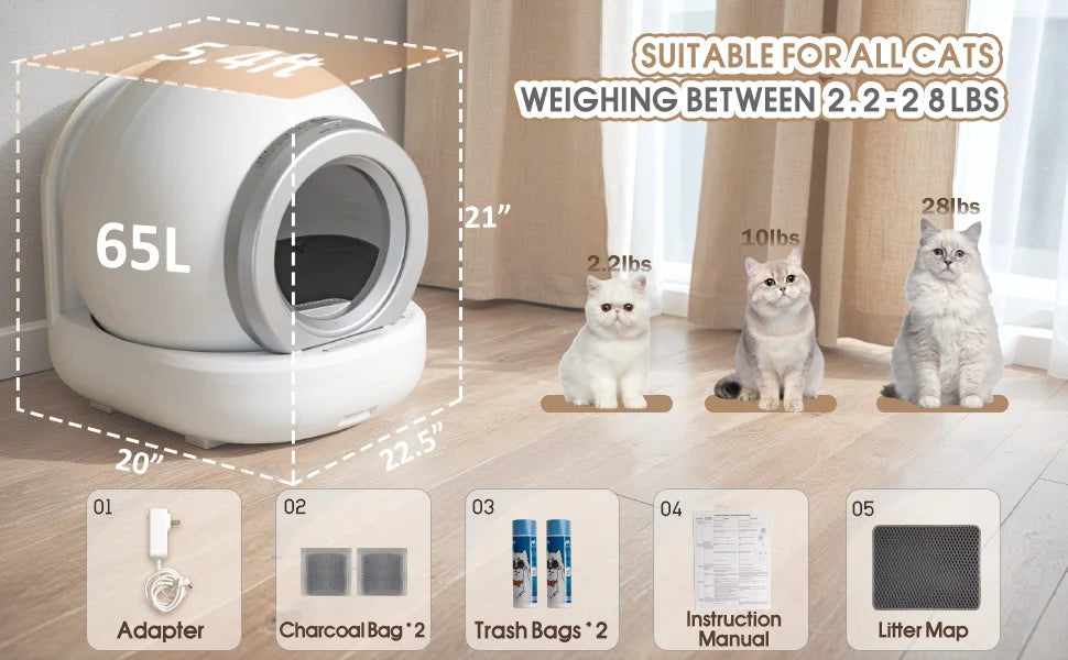 Self Cleaning Litter Box, Automatic Cat Litter Box Self Cleaning Supporting 2.4GHz Wi-Fi for Multiple Cats, APP Control/Safe/Quiet