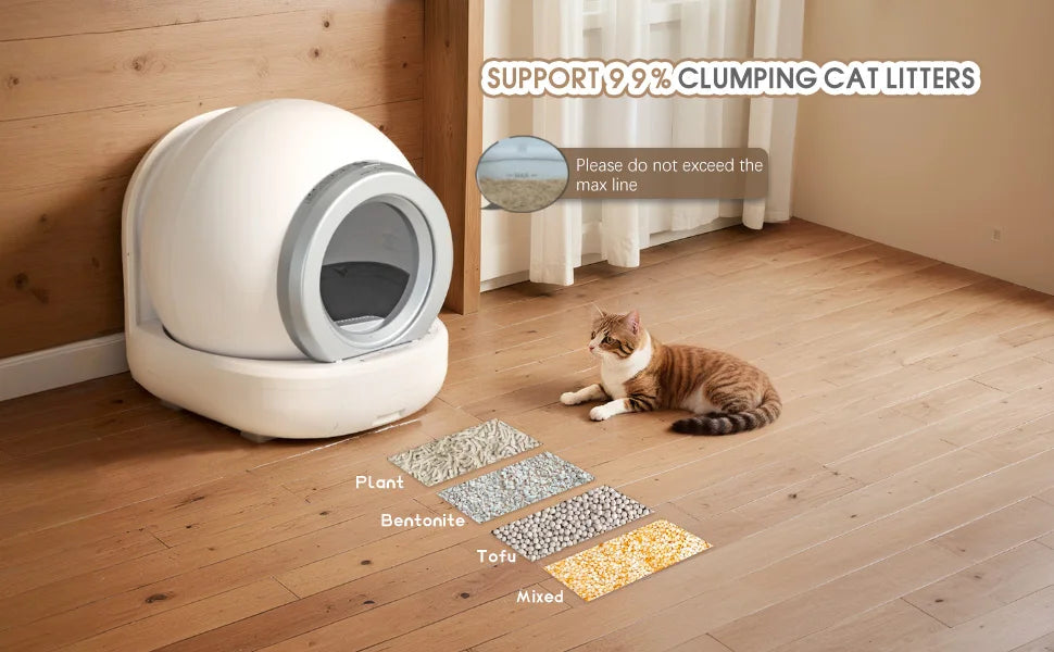 Self Cleaning Litter Box, Automatic Cat Litter Box Self Cleaning Supporting 2.4GHz Wi-Fi for Multiple Cats, APP Control/Safe/Quiet