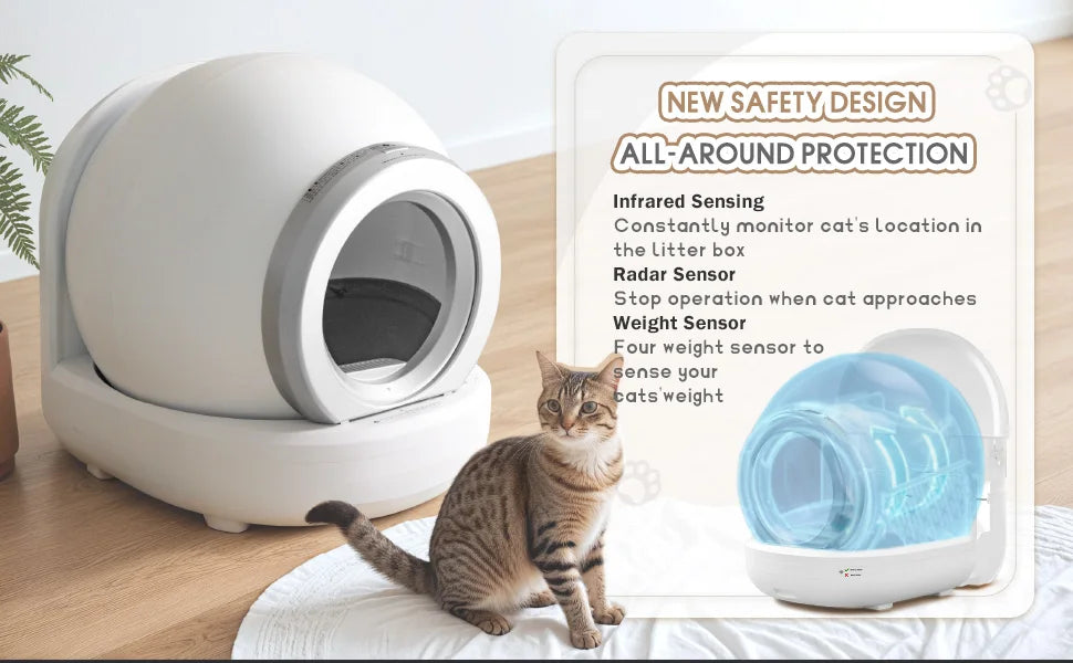 Self Cleaning Litter Box, Automatic Cat Litter Box Self Cleaning Supporting 2.4GHz Wi-Fi for Multiple Cats, APP Control/Safe/Quiet